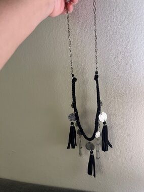 Black Tassel Coin Statement Necklace - Women Jewelry